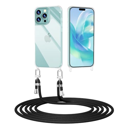ScandiCasis Handyhülle mit Band für iPhone 16 Pro Max, Transparent Handyhülle mit Band Stoßfest Schutzhülle Necklace Phone Case, Schwarz ScandiCasis Handyhülle mit Band für iPhone 16 Pro Max, Transparent Handyhülle mit Band Stoßfest Schutzhülle Necklace Phone Case, Schwarz von ScandiCasis
