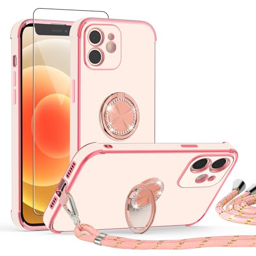 ScandiCasis Handykette Hülle für iPhone 12 Mini mit Band und Schutzfolie, Stoßfeste, Love Design Galvanik Silikon Case Bumper mit Kordel und Ring Ständer für iPhone 12 Mini,Rosa ScandiCasis Handykette Hülle für iPhone 12 Mini mit Band und Schutzfolie, Stoßfeste, Love Design Galvanik Silikon Case Bumper mit Kordel und Ring Ständer für iPhone 12 Mini,Rosa von ScandiCasis