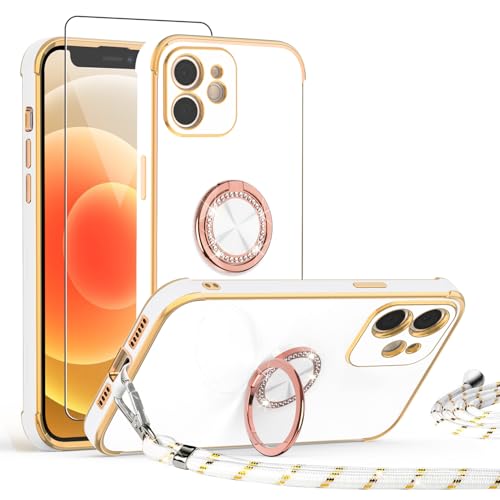 ScandiCasis Handykette Hülle für iPhone 12 Mini mit Band und Schutzfolie, Stoßfeste, Love Design Galvanik Silikon Case Bumper mit Kordel und Ring Ständer für iPhone 12 Mini,Weiß ScandiCasis Handykette Hülle für iPhone 12 Mini mit Band und Schutzfolie, Stoßfeste, Love Design Galvanik Silikon Case Bumper mit Kordel und Ring Ständer für iPhone 12 Mini,Weiß von ScandiCasis