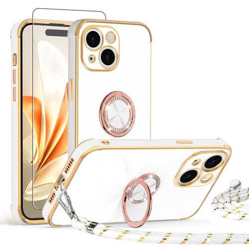 ScandiCasis Handykette Hülle für iPhone 13 Mini mit Band und Schutzfolie, Stoßfeste, Love Design Galvanik Silikon Case Bumper mit Kordel und Ring Ständer für iPhone 13 Mini,Weiß ScandiCasis Handykette Hülle für iPhone 13 Mini mit Band und Schutzfolie, Stoßfeste, Love Design Galvanik Silikon Case Bumper mit Kordel und Ring Ständer für iPhone 13 Mini,Weiß von ScandiCasis