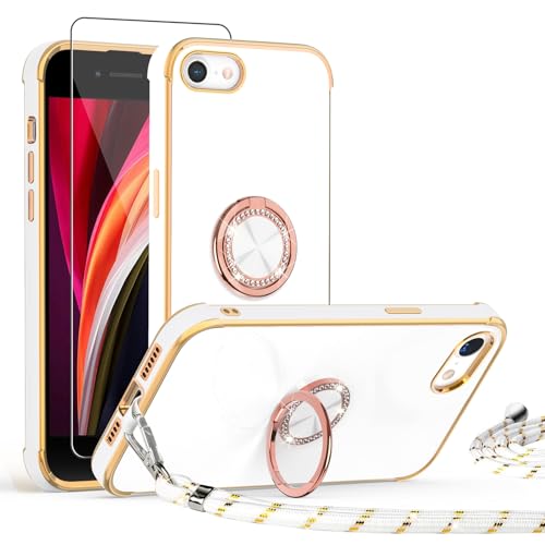 ScandiCasis Handykette Hülle für iPhone 7/8/SE 2020/SE 2022 mit Band und Schutzfolie, Stoßfeste, Love Design Galvanik Silikon Case Bumper mit Kordel und Ring Ständer,Weiß ScandiCasis Handykette Hülle für iPhone 7/8/SE 2020/SE 2022 mit Band und Schutzfolie, Stoßfeste, Love Design Galvanik Silikon Case Bumper mit Kordel und Ring Ständer,Weiß von ScandiCasis