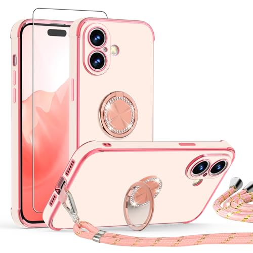 ScandiCasis Handykette Hülle für iPhone 16 Plus mit Band und Schutzfolie, Stoßfeste, Love Design Galvanik Silikon Case Bumper mit Kordel und Ring Ständer für iPhone 16 Plus, Rosa ScandiCasis Handykette Hülle für iPhone 16 Plus mit Band und Schutzfolie, Stoßfeste, Love Design Galvanik Silikon Case Bumper mit Kordel und Ring Ständer für iPhone 16 Plus, Rosa von ScandiCasis