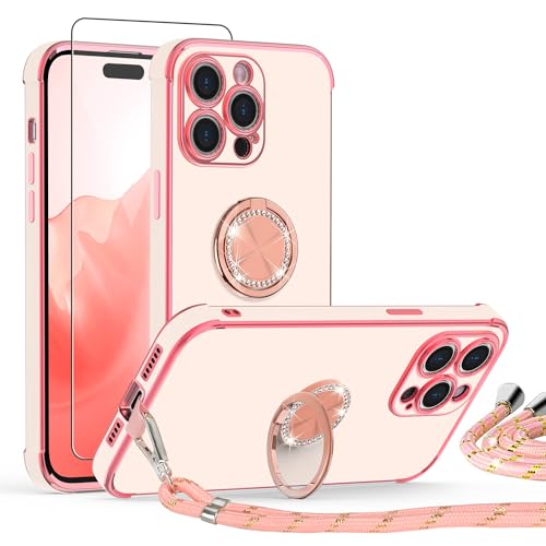 ScandiCasis Handykette Hülle für iPhone 16 Pro Max mit Band und Schutzfolie, Stoßfeste, Love Design Galvanik Silikon Case Bumper mit Kordel und Ring Ständer für iPhone 16 Pro Max, Rosa ScandiCasis Handykette Hülle für iPhone 16 Pro Max mit Band und Schutzfolie, Stoßfeste, Love Design Galvanik Silikon Case Bumper mit Kordel und Ring Ständer für iPhone 16 Pro Max, Rosa von ScandiCasis