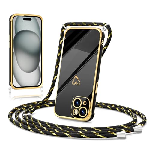 ScandiCasis Handykette Hülle mit Band für iPhone 13 Mini, Herz Muster Soft TPU Silikon Handyhülle Stoßfest Schutzhülle Protective Phone Case für Mädchen Frauen, Schwarz ScandiCasis Handykette Hülle mit Band für iPhone 13 Mini, Herz Muster Soft TPU Silikon Handyhülle Stoßfest Schutzhülle Protective Phone Case für Mädchen Frauen, Schwarz von ScandiCasis