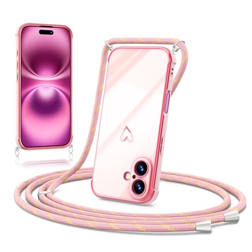 ScandiCasis Handykette Hülle mit Band für iPhone 16, Herz Muster Soft TPU Silikon Handyhülle Stoßfest Schutzhülle Protective Phone Case für Mädchen Frauen, Rosa ScandiCasis Handykette Hülle mit Band für iPhone 16, Herz Muster Soft TPU Silikon Handyhülle Stoßfest Schutzhülle Protective Phone Case für Mädchen Frauen, Rosa von ScandiCasis