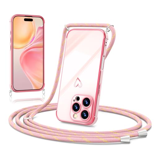 ScandiCasis Handykette Hülle mit Band für iPhone 16 Pro, Herz Muster Soft TPU Silikon Handyhülle Stoßfest Schutzhülle Protective Phone Case für Mädchen Frauen, Rosa ScandiCasis Handykette Hülle mit Band für iPhone 16 Pro, Herz Muster Soft TPU Silikon Handyhülle Stoßfest Schutzhülle Protective Phone Case für Mädchen Frauen, Rosa von ScandiCasis