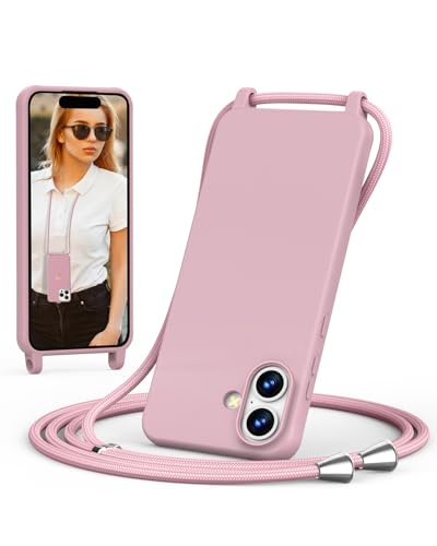 ScandiCasis Handykette für iPhone 16 Hülle mit Band, Handyhülle mit Schnur zum Umhängen, weiche TPU Silikonhülle mit Band [verstellbar] [abnehmbar] Halskettenhülle, Sandrosa von ScandiCasis