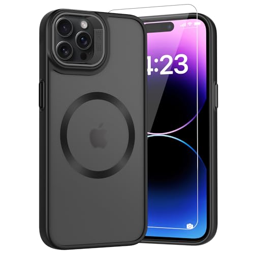 ScandiCasis Matte Hülle für iPhone 13 Pro mit Displayschutzfolie, stoßfestem militärischem Standard-Sturzschutz-Handygehäuse, Matte durchsichtige Rückenschutzhülle, Anti-Fingerabdruck, Schwarz. von ScandiCasis