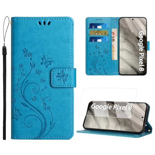 ScandiCasis für Google Pixel 8 Klapphülle, Blumen Lederhülle mit Kartenfach Ständer Wallet Hülle, Magnet Klappbar Stoßfeste Handyhülle, Blau ScandiCasis für Google Pixel 8 Klapphülle, Blumen Lederhülle mit Kartenfach Ständer Wallet Hülle, Magnet Klappbar Stoßfeste Handyhülle, Blau von ScandiCasis