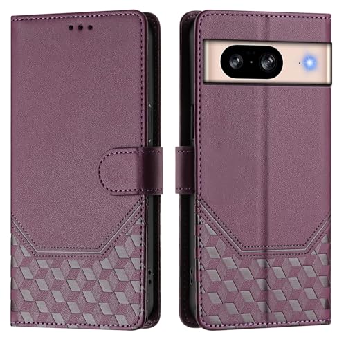 ScandiCasis für Google Pixel 8A Klapphülle, Geometrischem Muster Lederhülle mit [3*Kartenfach] [Wallet] [RFID] [Handschlaufe] [Standfunktion], Magnet Klappbar Stoßfeste Handyhülle, Lila von ScandiCasis