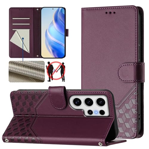 ScandiCasis für Samsung Galaxy S23 Ultra Klapphülle, Geometrischem Muster Lederhülle mit [3*Kartenfach] [Wallet] [RFID] [Handschlaufe] [Standfunktion], Magnet Klappbar Stoßfeste Handyhülle, Lila von ScandiCasis