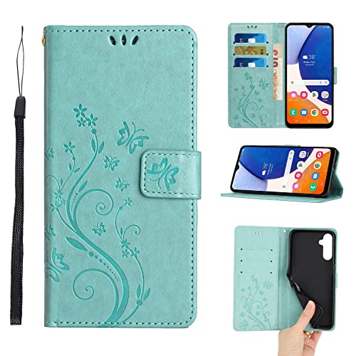 ScandiCasis für Samsung Galaxy S24 Plus/S25 Plus Klapphülle, Blumen Lederhülle mit Kartenfach Ständer Wallet Hülle, Magnet Klappbar Stoßfeste Handyhülle, Minzgrün von ScandiCasis