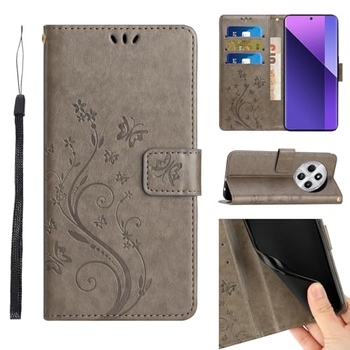 ScandiCasis für Xiaomi Redmi 14C Klapphülle, Blumen Lederhülle mit Kartenfach Ständer Wallet Hülle, Magnet Klappbar Stoßfeste Handyhülle, Grau ScandiCasis für Xiaomi Redmi 14C Klapphülle, Blumen Lederhülle mit Kartenfach Ständer Wallet Hülle, Magnet Klappbar Stoßfeste Handyhülle, Grau von ScandiCasis