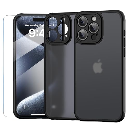 ScandiCasis für iPhone 15 Pro Max Matte Hülle mit Displayschutzfolie, stoßfestem militärischem Matte durchsichtige Rückenschutzhülle, Anti-Fingerabdruck, Schwarz ScandiCasis für iPhone 15 Pro Max Matte Hülle mit Displayschutzfolie, stoßfestem militärischem Matte durchsichtige Rückenschutzhülle, Anti-Fingerabdruck, Schwarz von ScandiCasis
