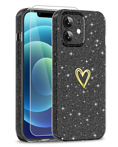 ScandiCasis iPhone 12 Glitzer Hülle mit Schutzfolie, Niedliches Herz-Muster, Schützende Stoßfeste Weiche Schlanke Silikon-TPU-Handyhülle für Frauen und Mädchen. ScandiCasis iPhone 12 Glitzer Hülle mit Schutzfolie, Niedliches Herz-Muster, Schützende Stoßfeste Weiche Schlanke Silikon-TPU-Handyhülle für Frauen und Mädchen. von ScandiCasis