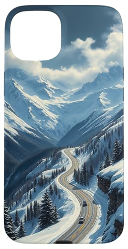 Winding Snowy Highway Grafik Hülle für iPhone 15 Plus Winding Snowy Highway Grafik Hülle für iPhone 15 Plus von Scenic Snowy Mountain
