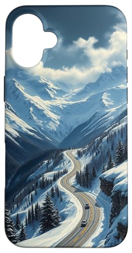 Winding Snowy Highway Grafik Hülle für iPhone 16 Plus Winding Snowy Highway Grafik Hülle für iPhone 16 Plus von Scenic Snowy Mountain