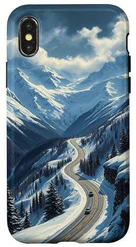 Winding Snowy Highway Grafik Hülle für iPhone X/XS Winding Snowy Highway Grafik Hülle für iPhone X/XS von Scenic Snowy Mountain