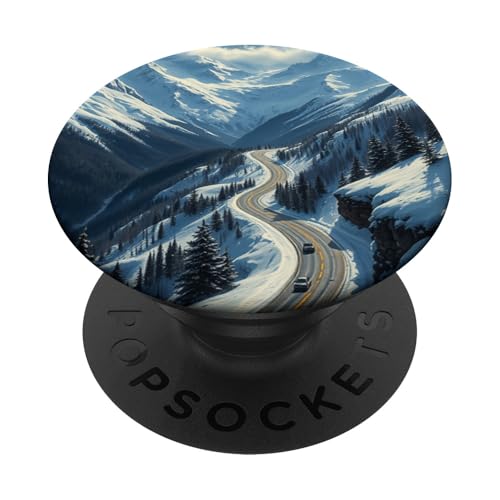 Winding Snowy Highway Grafik PopSockets Klebender PopGrip Winding Snowy Highway Grafik PopSockets Klebender PopGrip von Scenic Snowy Mountain