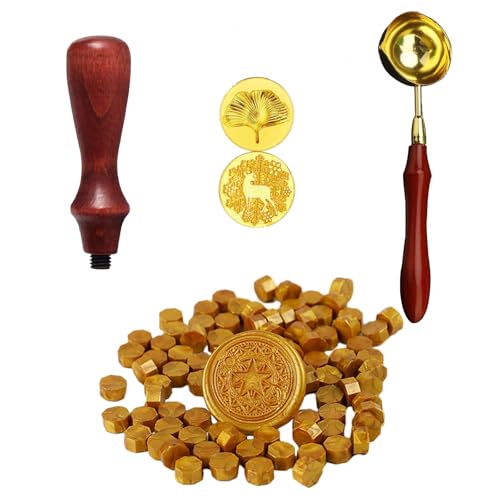 Scentoria 300 Stück Siegelwachs Gold, Siegelwachs Perlen mit 1 Schmelzlöffel, 2 Siegelstempel, Wachssiegel Set für Stempel, für wachsstempel/Einladungen/Umschläge/Karten (Gold) von Scentoria