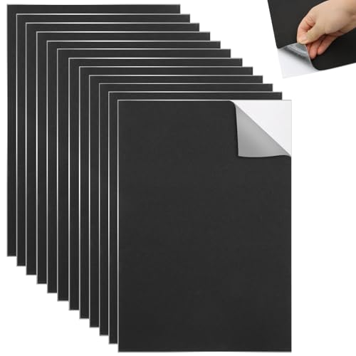Scettar 12 Stück Selbstklebend Schaumstoffplatte, 1mm Moosgummi Selbstklebend Platte, Schwarzes EVA Moosgummi Platten,Möbel Stoßdämpfung Und Schalldämmung Hartschaumplatte (21cm*30cm) (1mm) von Scettar