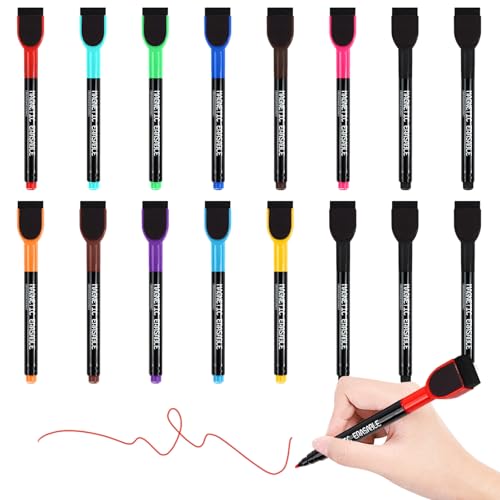 Scettar 16 Stück Whiteboard Stifte, Magnetisch Trocken Folienstift Abwischbar Marker, Whiteboard Marker mit Feiner Spitze, Spitze Geruchsarmer Dry Erase Marker für Schule Zuhause Büro von Scettar