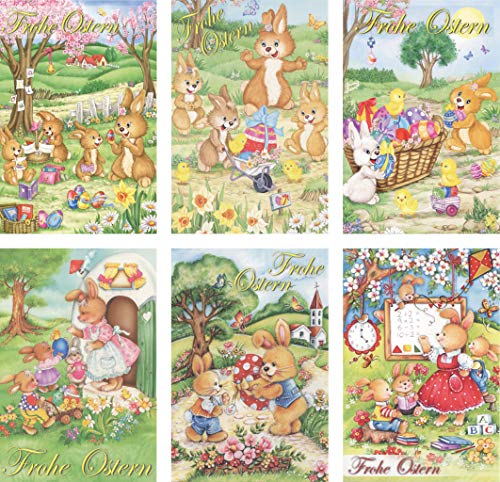 Schaulade 12 Osterhase Osterkarten mit Umschlag Set. Hochwertige Osterpostkarten mit Briefumschlag. Beschreibbare Karten zu Ostern. Postkarten nostalgisch von Schaulade