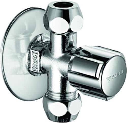 Schell Eckventil COMFORT 1/2Zoll chrom mit 2 Abgängen 3/8Zoll Schell-Connect von Schell-Connect