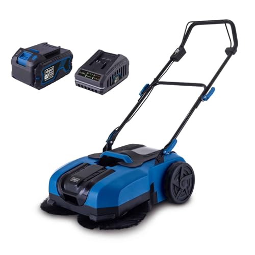 Scheppach Akku-Kehrmaschine C-S610-X, 610 mm Arbeitsbreite, max. Flächenleistung 2000 m² | Bürstengeschwindigkeit 160/190 / 220 U/Min | 20-V-IXES-Serie | inkl. 4Ah Akku & 2,4A Ladegerät von Scheppach