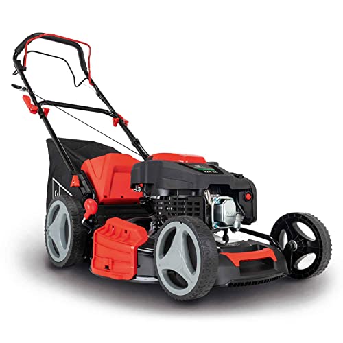 Scheppach MS225-53 Benzin Rasenmäher mit Antrieb - 6PS | 53 cm Schnittbreite | Reinigungsfunktion | 65 Liter Fangkorb | Stahlgehäuse | 7-stufige Höhenverstellung | Mulchfunktion | Seitenauswurf von Scheppach