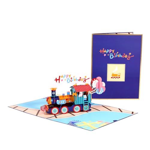 Schevem Geburtstagskarte 3D Pop up Grußkarte Happy Birthday Eisenbahn Zug mit Umschlag, für Jungen Mädchen Kinder Zugliebhaber Postkarten - Buntes Design farbenfroh von Schevem