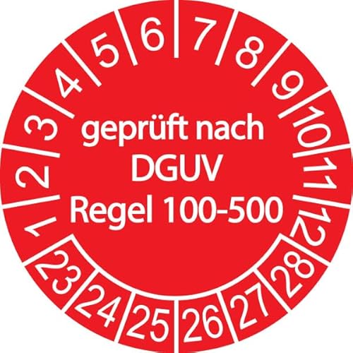 50 x Prüfplakette / Sicherheitsplakette 30 mm Durchmesser (Geprüft nach DGUV Regel 100-500 rot) von Schilderkröten