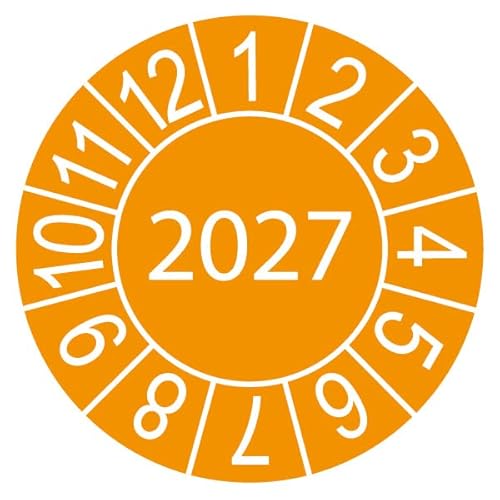 Prüfplakette/Sicherheitsplakette 30 mm Durchmesser Jahresplakette Jahr 23-28 (200 Stück, 2027) von Schilderkröten