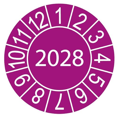Prüfplakette/Sicherheitsplakette 30 mm Durchmesser Jahresplakette Jahr 23-28 (200 Stück, 2028) von Schilderkröten
