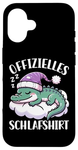 Offizielles Schlafshirt Krokodil Nickerchen Schlafanzug Hülle für iPhone 16 von Schlafende Tiere Napper Spätaufsteher Nachtwäsche
