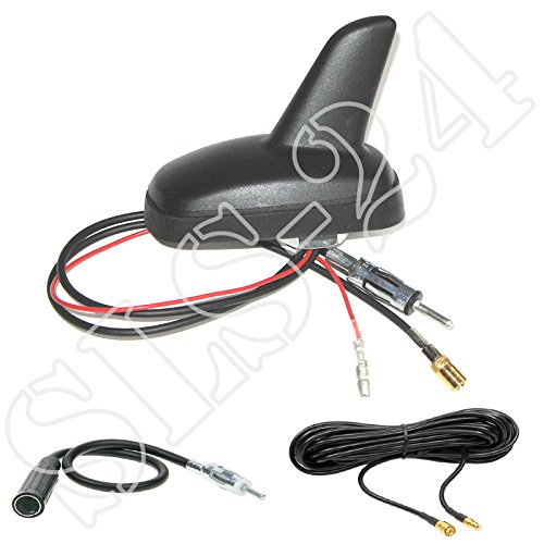 Antennen-Set: Universal DAB+ - AM/FM aktiv CAR KFZ Shark Dachantenne Radio Antenne schwarz 12V SMB (weiblich) Anschluss + 5m AM/FM DIN Antennverlängerung + 5m SMB DAB Verlängerung von Schlauer-Shop24