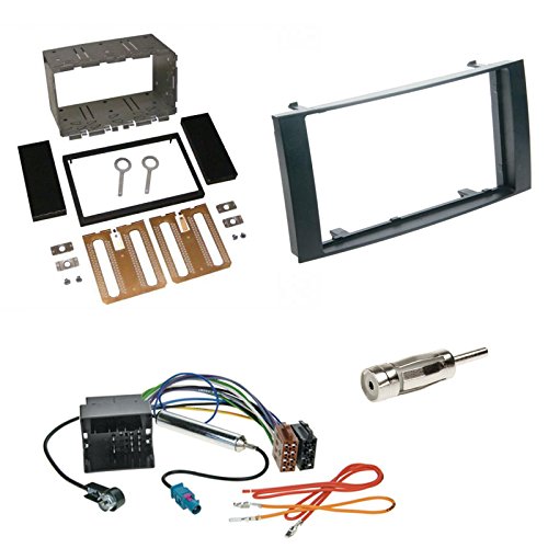 Autoradio Doppel 2-DIN Blende Radioblende schwarz + Quadlock ISO Radio Adapter mit Fakra Antennenadapter für VW Volkswagen Touareg (7L) 01/2003->2010 T5 Multivan Caravelle Transporter von Schlauer-Shop24
