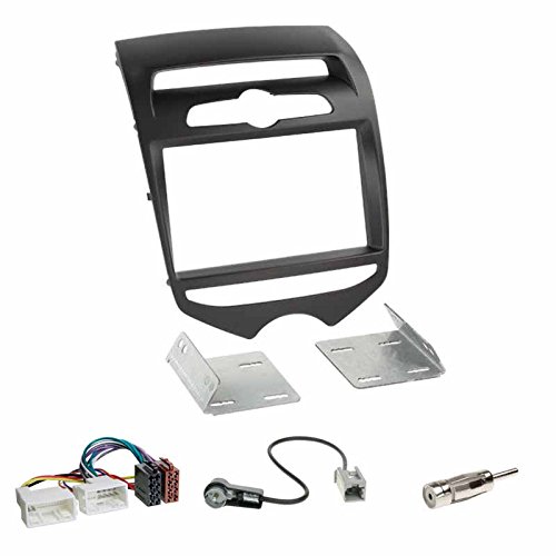 Autoradio Doppel 2-DIN Radioblende Radio Blende Halterung Mattschwarz + ISO KFZ Adapter + Antennenadapter geeignet für Hyundai ix20 (JC) ab 11/2010 mit manueller Klimasteuerung von Schlauer-Shop24