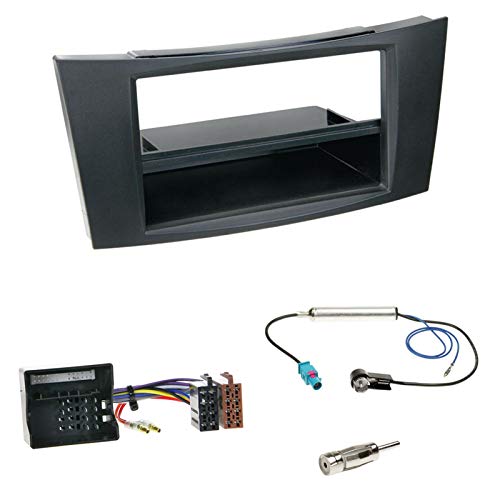 Autoradio Doppel-DIN 2-DIN Blende Einbaurahmen Radioblende schwarz + Fach + Radio Adapter Kabel Adapterkabel + Antennenadapter kompatibel mit Mercedes E-Klasse (W211) Limousine 03/2002-2009 von Schlauer-Shop24