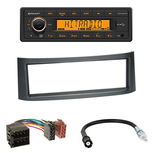 Continental TR7412UB-OR - Autoradio mit BT, RDS, USB MP3 (ohne CD-Laufwerk) + 1-DIN Radioblende in anthrazit + ISO Adapter + Antennenadapter DIN für Smart Roadster (BR 452) 04/2003-11/2005 von Schlauer-Shop24