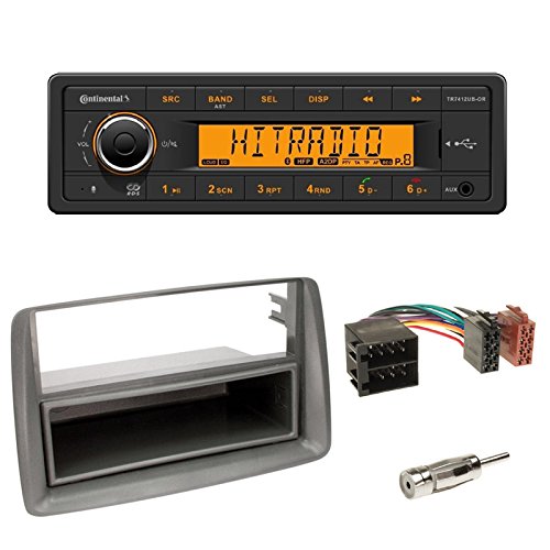 Continental TR7412UB-OR Autoradio mit Bluetooth RDS USB MP3 ohne CD-Laufwerk + 1-DIN Radioblende + ISO-Adapter • Antennenadapter ISO -> DIN für FIAT Panda (169) 10/2003-2012 von Schlauer-Shop24