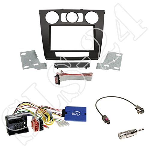 Doppel-DIN 2-DIN Blende Einbaurahmen Radioblende schwarz + Multilead Lenkradfernbedienungsadapter Lenkrad Adapter für BMW 1er 4/5-türer (E87 Facelift) 03/2007-06/2011 mit manueller Klimaanlage von Schlauer-Shop24