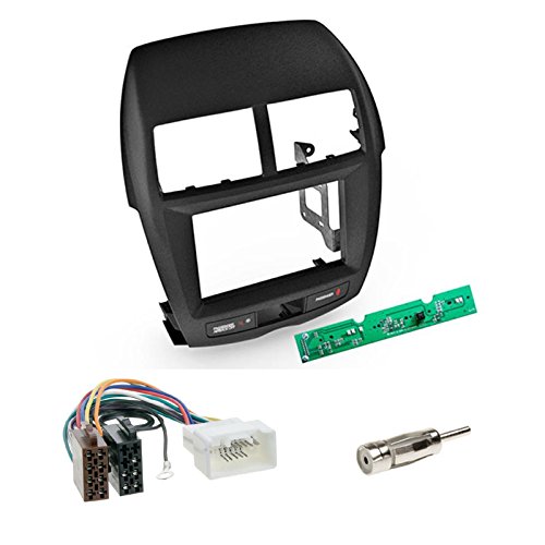 Doppel-DIN Autoradio 2-DIN Radioblende - matt schwarz für Mitsubishi ASX 2010-2012 inkl. Elektronik für Warnblinkanlage und Beleuchtung der Airbag Anzeige + ISO Adapter + Antennenstecker von Schlauer-Shop24