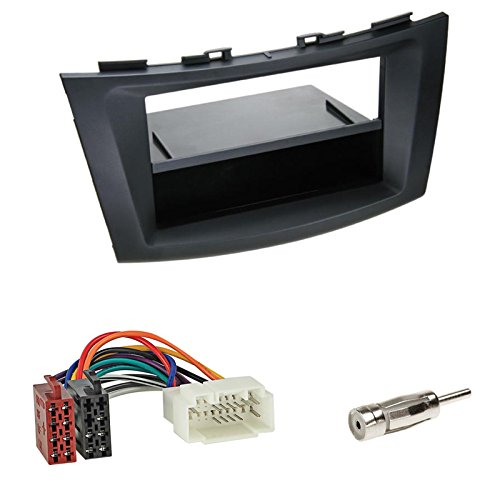 Einbauset : 2-DIN Autoradioblende Radio Blende mit Fach - schwarz + ISO Verlängerung Radio Adapter + Antenne Stecker für Suzuki Swift (FZ/NZ) ab 09/2010 von Schlauer-Shop24