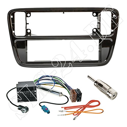 Einbauset : Autoradio 1-DIN Blende Einbaurahmen RadioblendeHochglanz schwarz (Piano-Black) + Quadlock Adapter Adapterkabel mit Fakra Antennenadapter für VW up! (AA/AAN) ab 12/2011 von Schlauer-Shop24