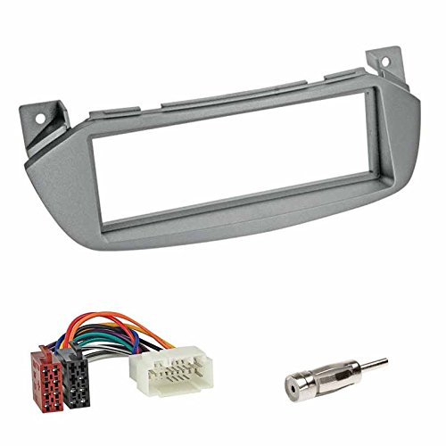 Einbauset : Autoradio 1-DIN DIN Blende Einbaurahmen Radioblende Silber + ISO Radio KFZ Kabel Adapter Radioadapter + Antennenadapter für Nissan Pixo (HF) ab 06/2009 / Suzuki Alto (GF) ab 2009 von Schlauer-Shop24