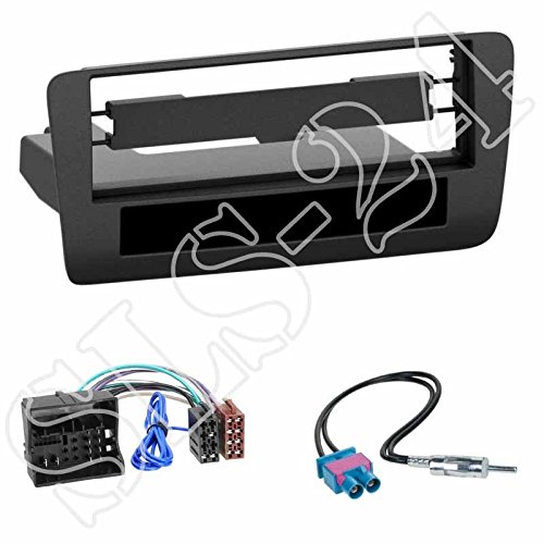 Einbauset : Autoradio 1-DIN Einbaurahmen Radioblende mit Ablagefach schwarz + Quadlock KFZ Stecker/Radio Adapterkabel für Audi A1 ab Baujahr 2010 + Fakra Antennenadapter von Schlauer-Shop24