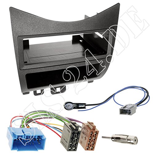 Einbauset : Autoradio 1-DIN Radioblende Radio Blende Halterung mit Ablagefach schwarz + ISO Radioanschlusskabel Radio Adapter + Antennenadapter für Honda Accord (CL*/cm*/CN*) 2002-2008 von Schlauer-Shop24