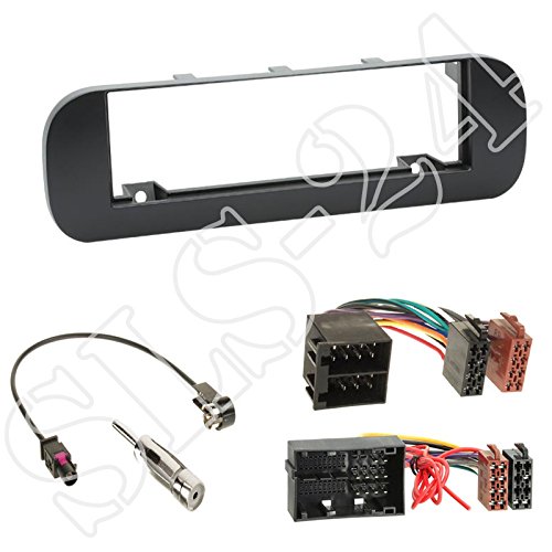 Einbauset : Autoradio 1-DIN Radioblende Radio Blende Halterung schwarz + ISO Radioanschlusskabel/Radio Adapter + Antennenadapter für FIAT Panda (319) ab 01/2012 von Schlauer-Shop24