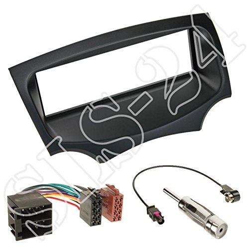 Einbauset : Autoradio 1-DIN Radioblende Radio Blende Halterung schwarz + ISO Radioanschlusskabel Radio Verlängerung Adapter + Fakra Antennenadapter für Ford Ka (RU8) ab 08/2008 von Schlauer-Shop24